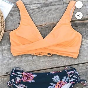 Orange and Purple Floral Lace-Up Bikini